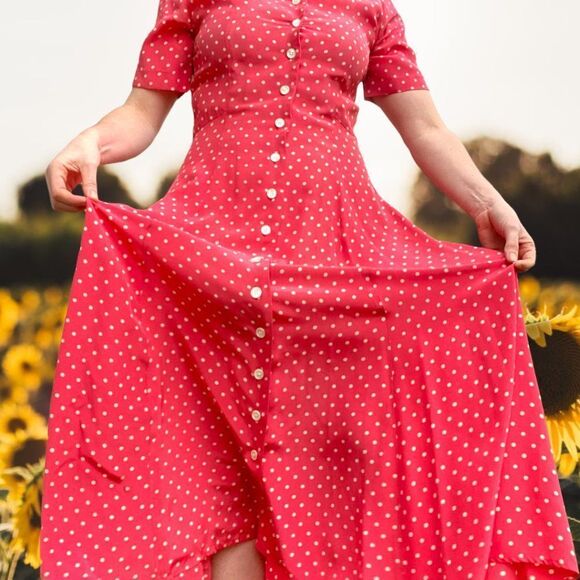 RARE Vintage J. Peterman Company '40s Style Silk Polka-Dot Dress - Picture 9 of 16